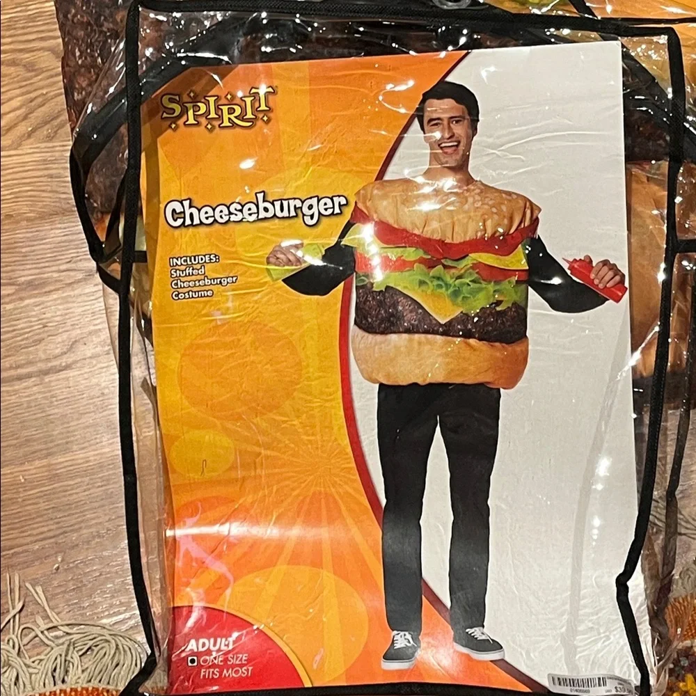 Spirit Men's Cheeseburger Costume Top in Yellow, Red, Brown, Green - Picture 3 of 4